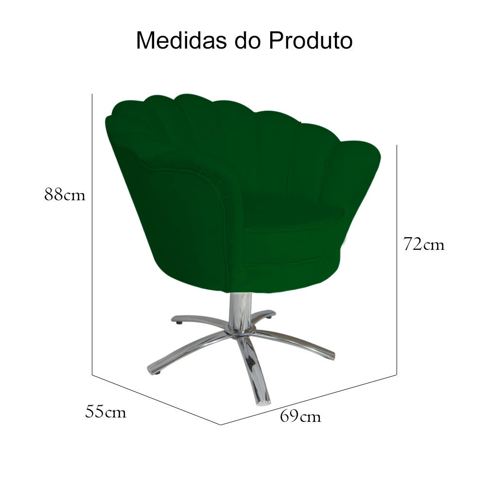 Poltrona Decorativa Pétala Pés Metal Giratório Suede Verde - DS Estofados