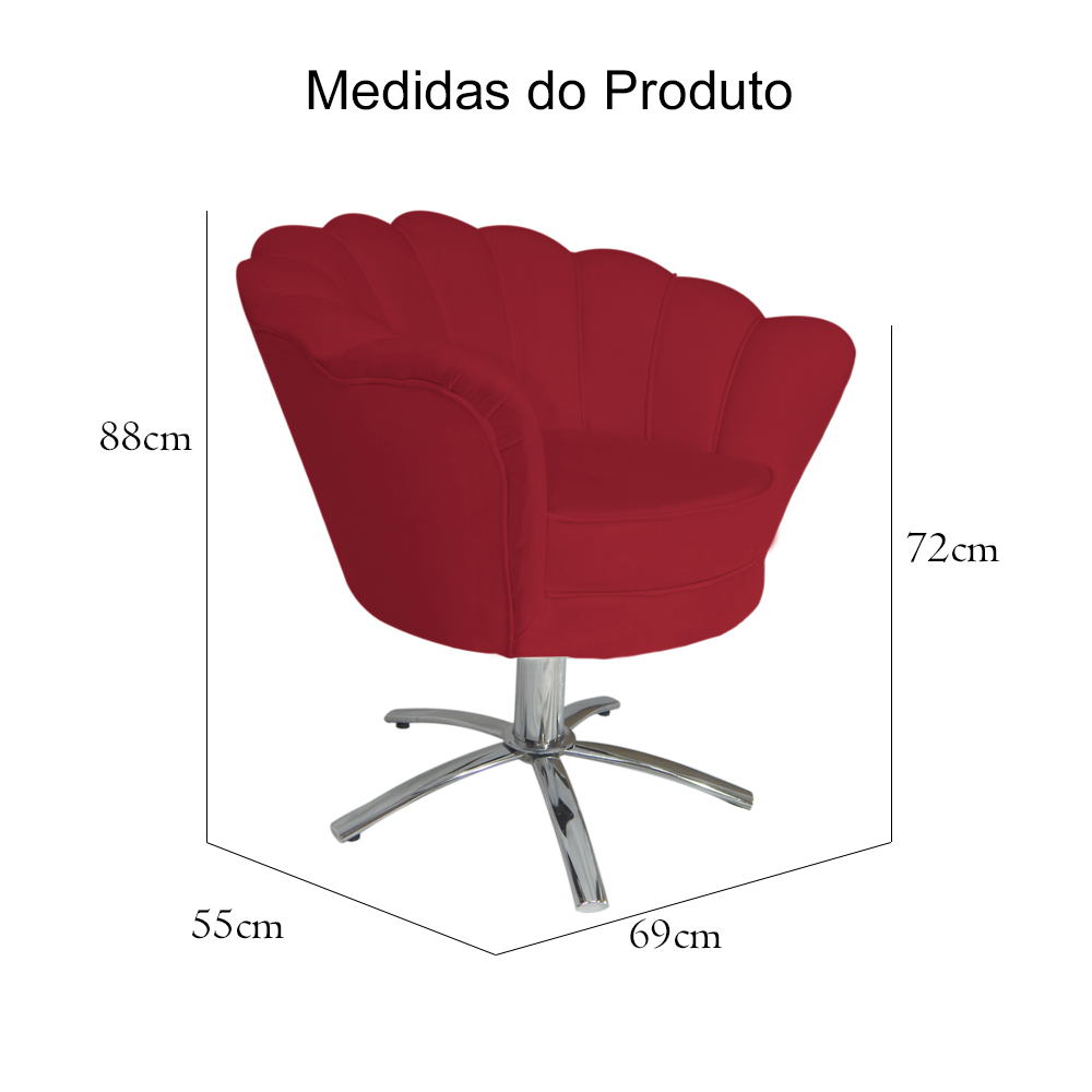 Poltrona Decorativa Pétala Pés Metal Giratório Suede Vermelho - DS Estofados