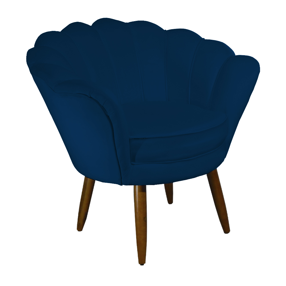 Poltrona Decorativa Pétala Pés Palito Suede Azul Marinho - DS Estofados
