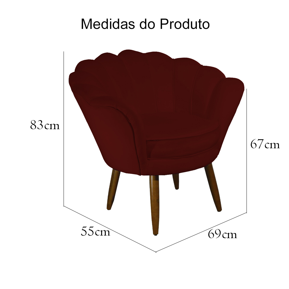 Poltrona Decorativa Pétala Pés Palito Suede Bordô - DS Estofados