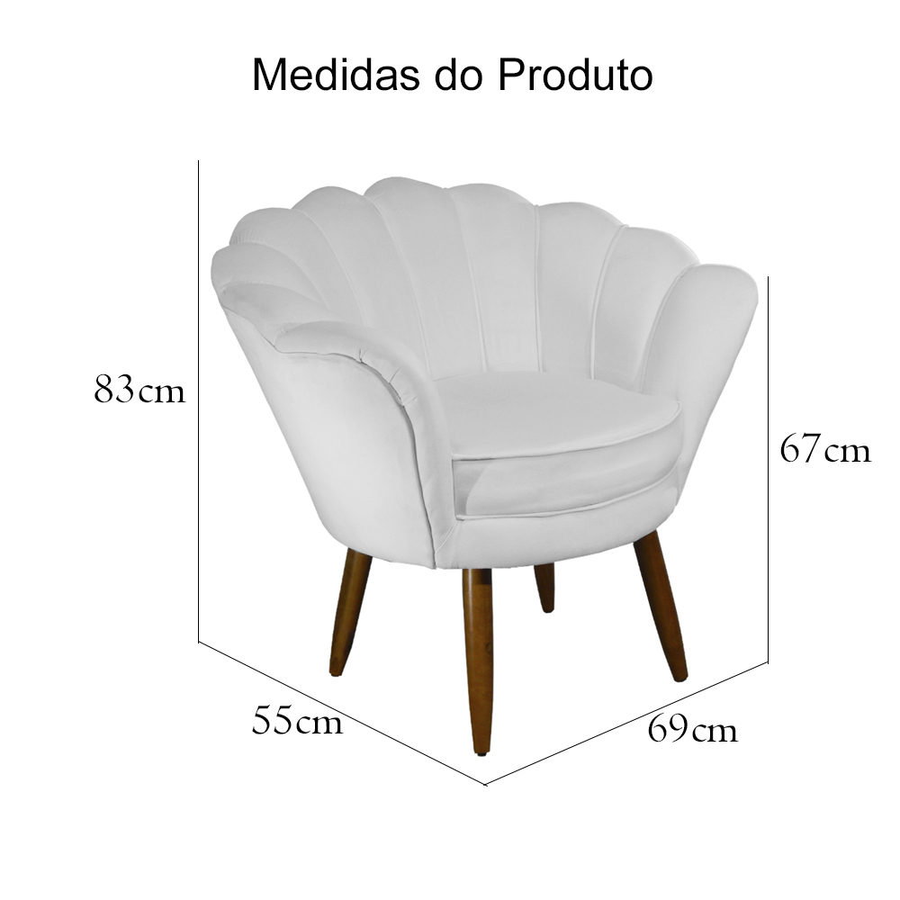 Poltrona Decorativa Pétala Pés Palito Suede Branco - DS Estofados
