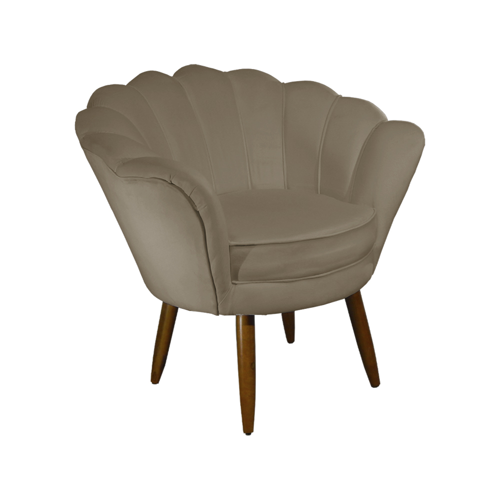 Poltrona Decorativa Pétala Pés Palito Suede Capuccino - DS Estofados