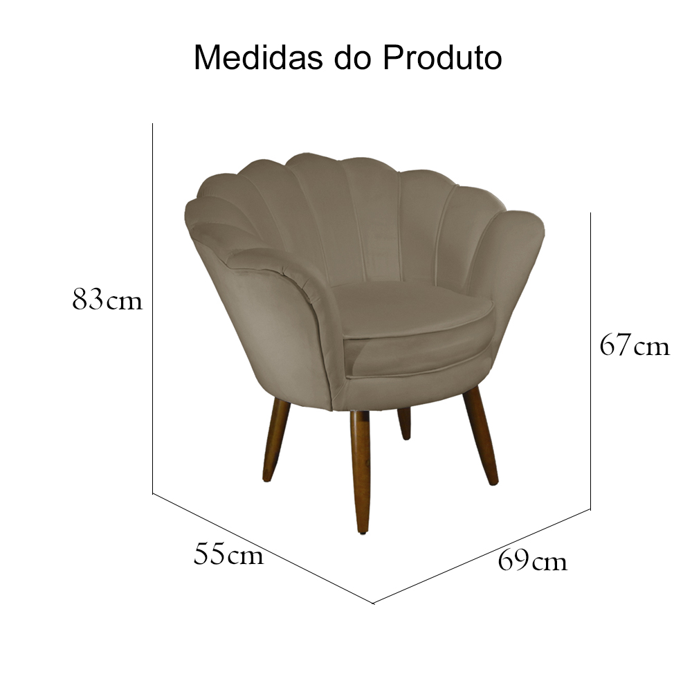 Poltrona Decorativa Pétala Pés Palito Suede Capuccino - DS Estofados