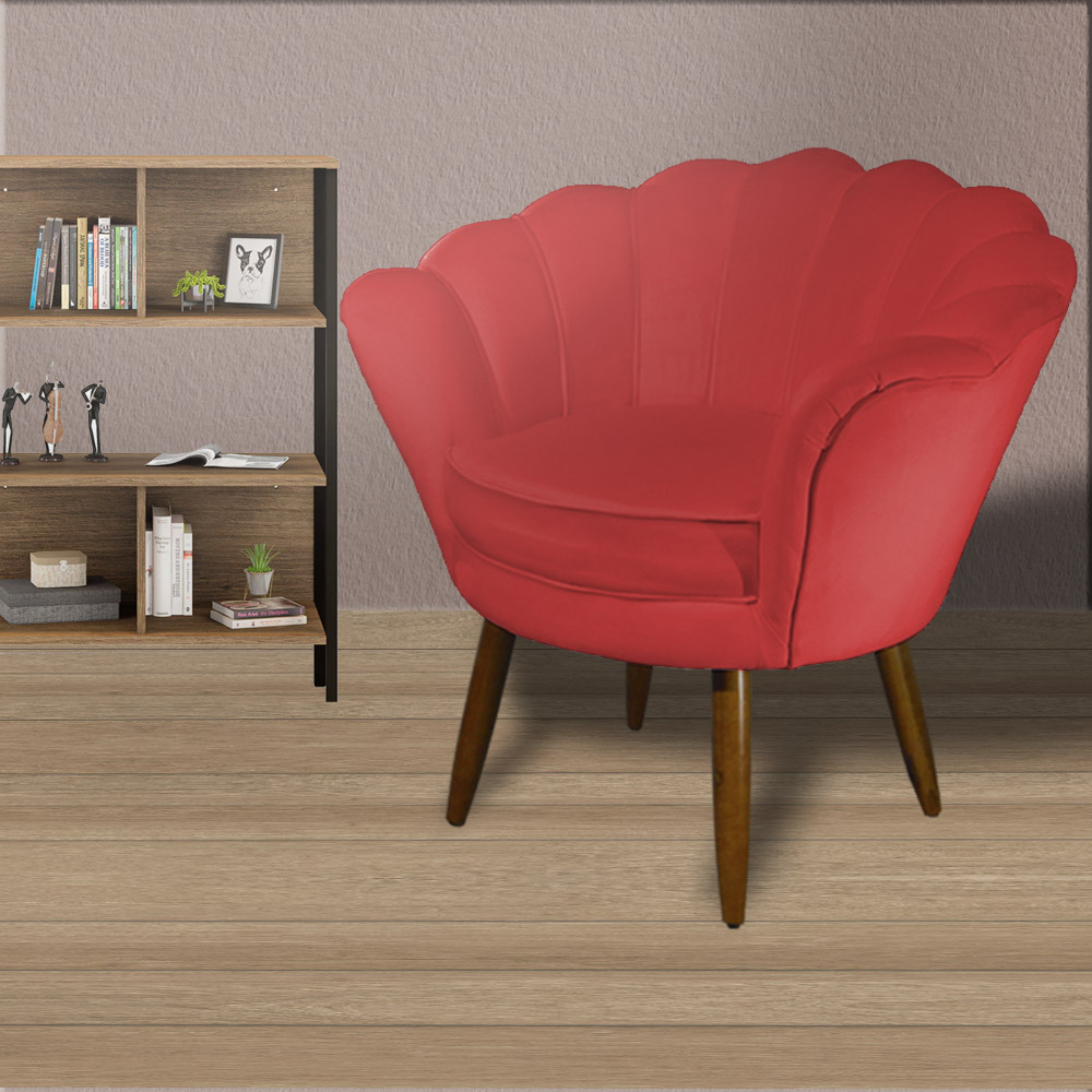 Poltrona Decorativa Pétala Pés Palito Suede Vermelho - DS Estofados