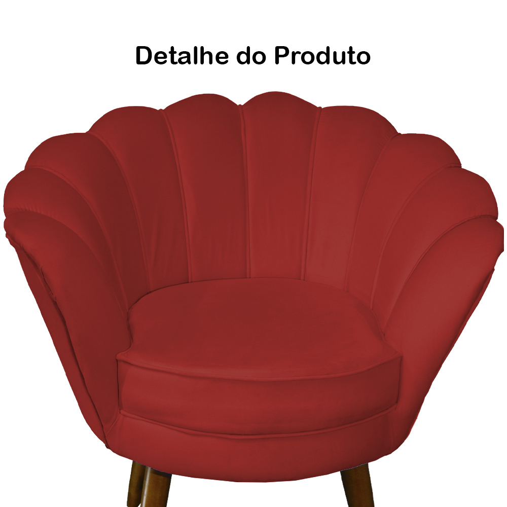 Poltrona Decorativa Pétala Pés Palito Suede Vermelho - DS Estofados
