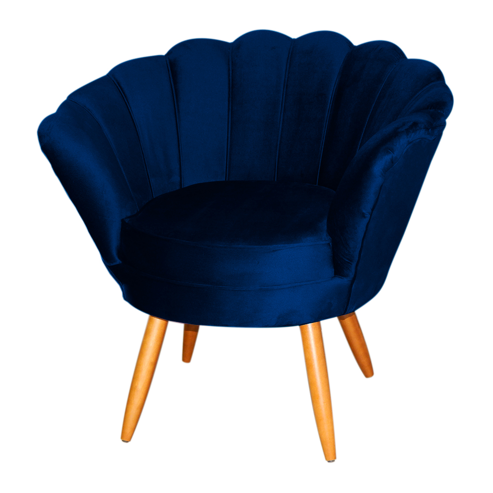 Poltrona Decorativa Pétala Pés Palito Veludo Azul Marinho