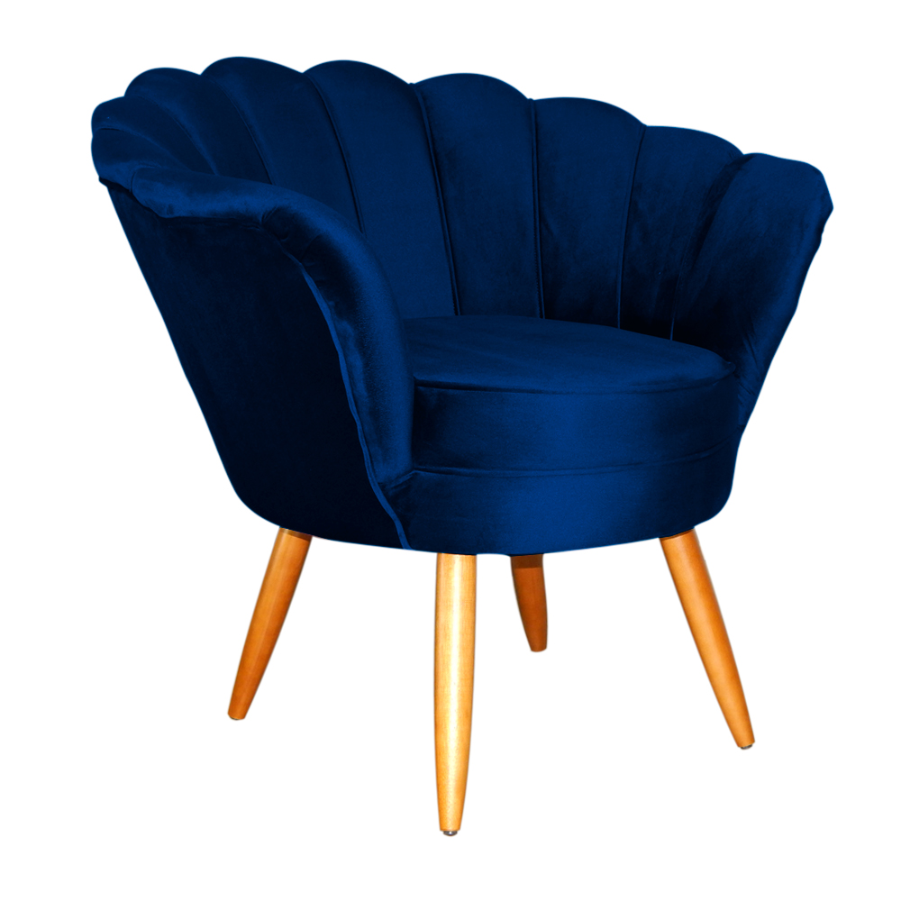 Poltrona Decorativa Pétala Pés Palito Veludo Azul Marinho