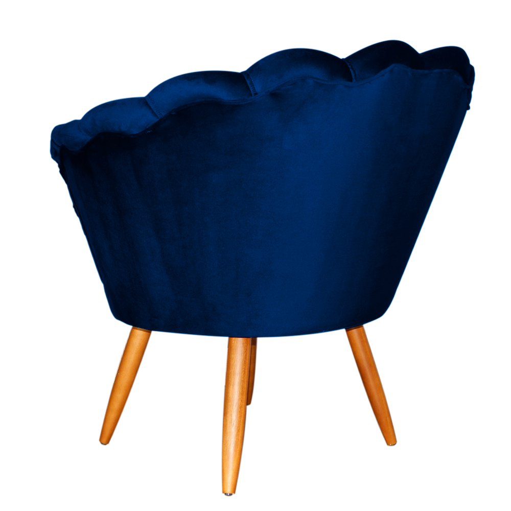 Poltrona Decorativa Pétala Pés Palito Veludo Azul Marinho