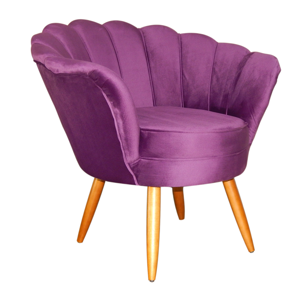 Poltrona Decorativa Pétala Pés Palito Veludo Roxo