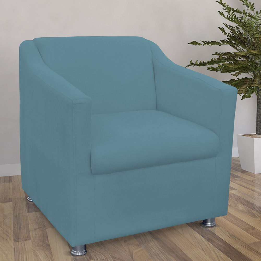 Poltrona Decorativa Tilla Pés Cromado Suede Azul Turquesa - DS Estofados