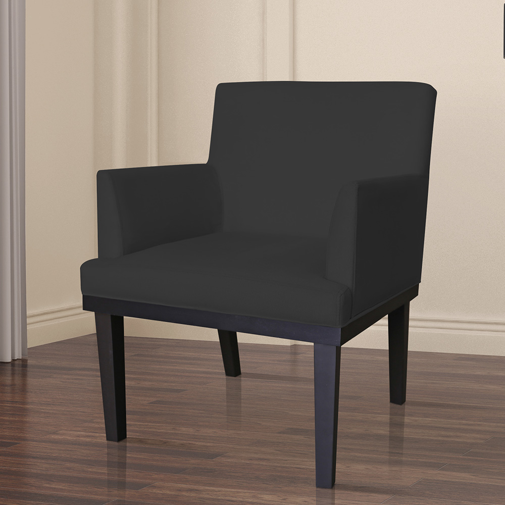 Poltrona Decorativa Vitória Sala e Recepção Com Base de Madeira Suede Preto - DS Estofados