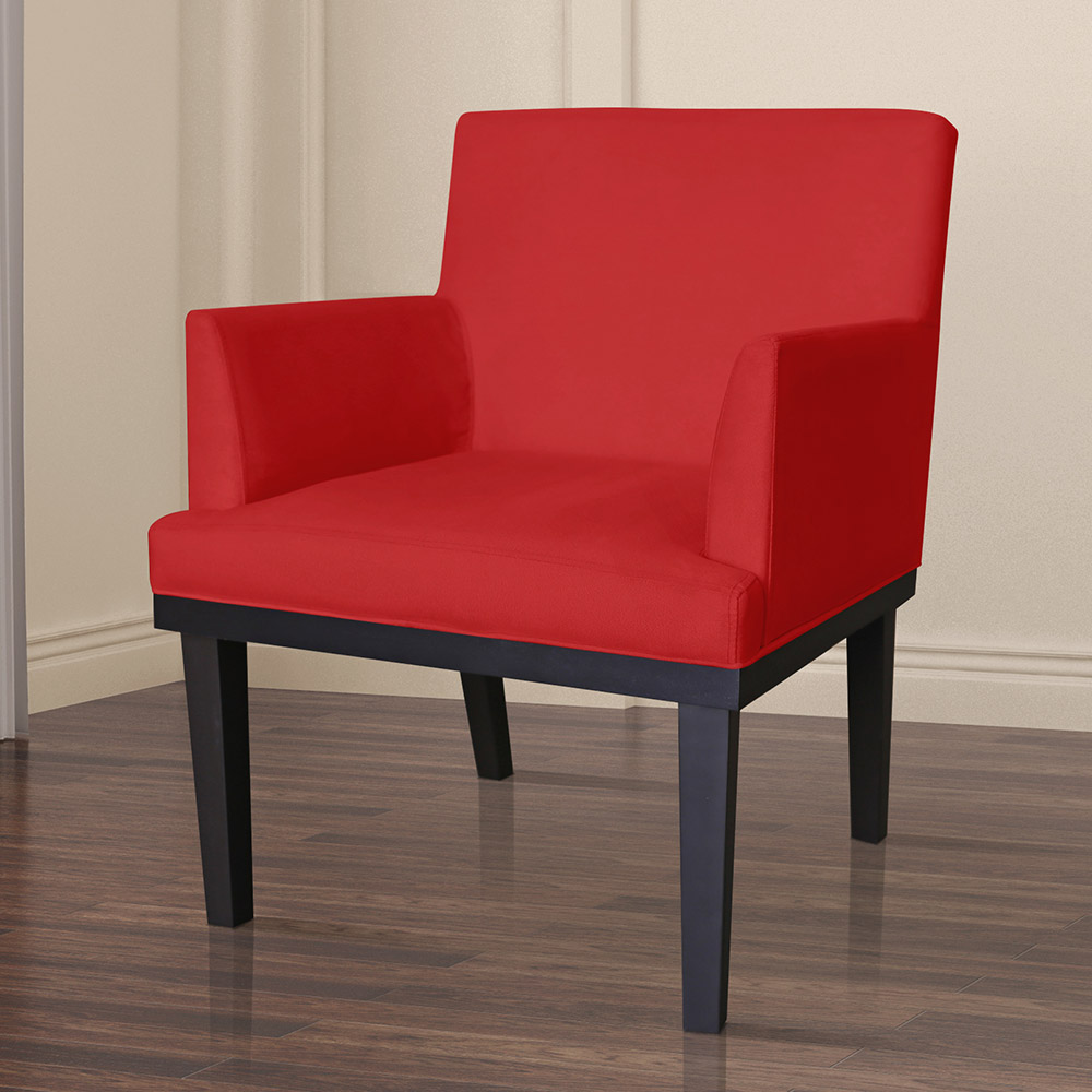 Poltrona Decorativa Vitória Sala e Recepção Com Base de Madeira Suede Vermelho - DS Estofados
