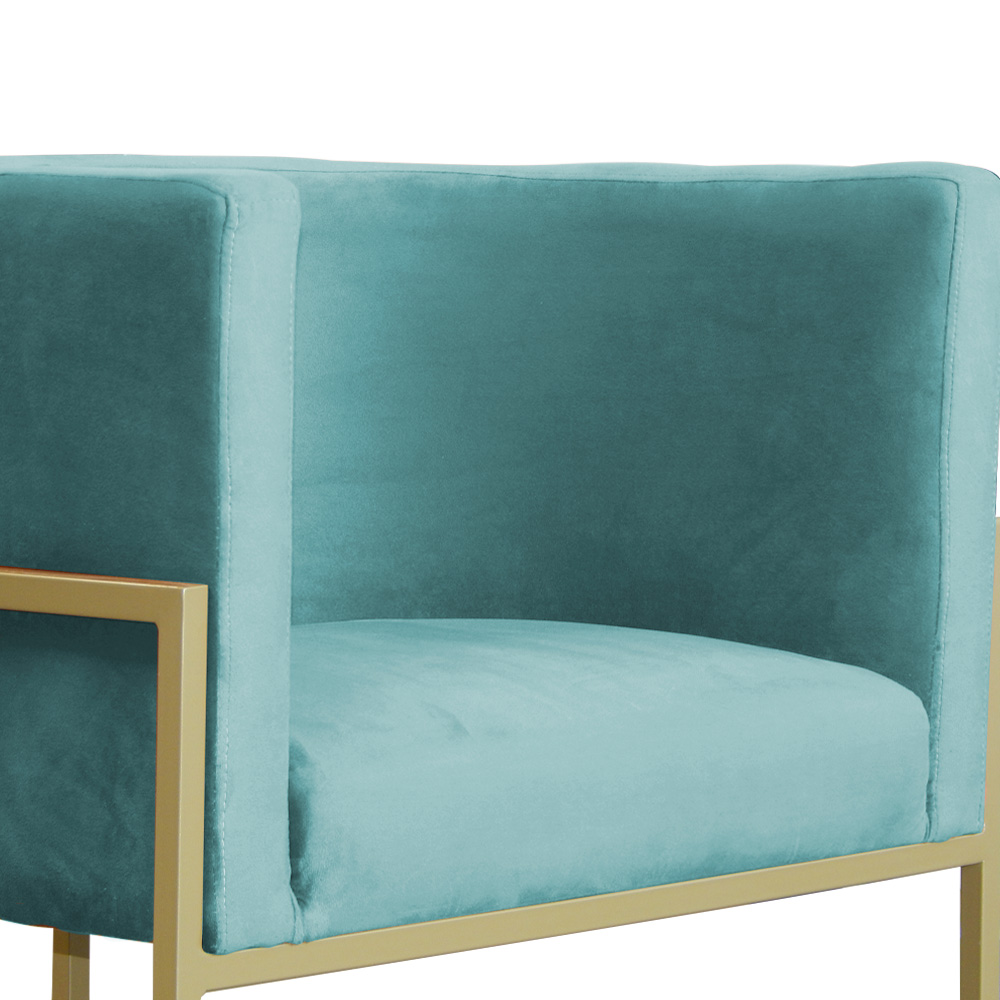 Poltrona Luana Decorativa Veludo Azul Turquesa