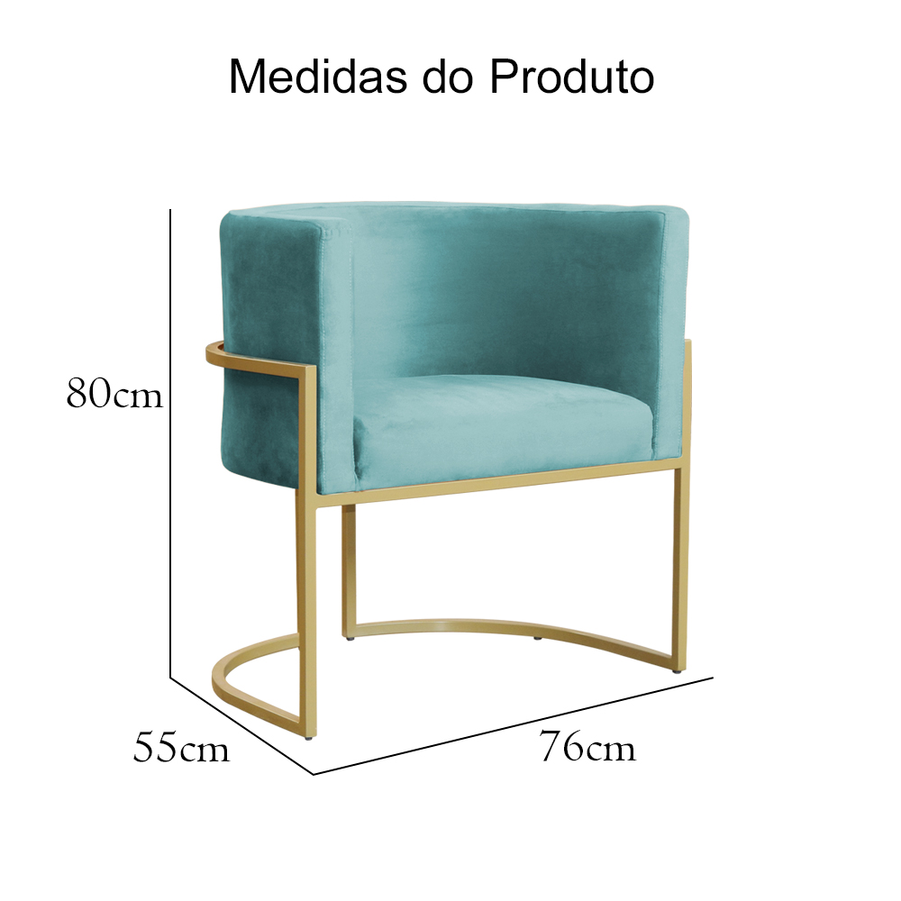 Poltrona Luana Decorativa Veludo Azul Turquesa