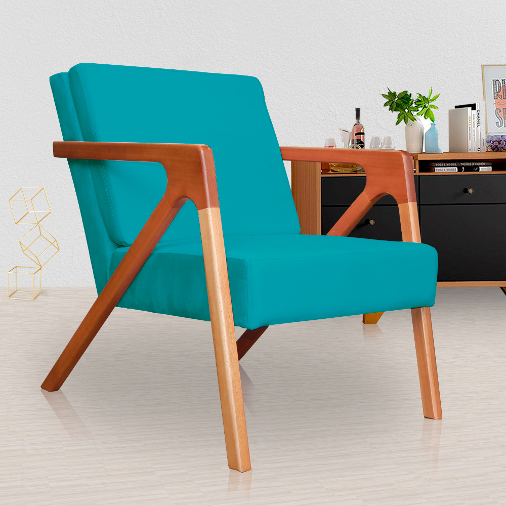 Poltrona Luxo Monalisa Suede Azul Turquesa