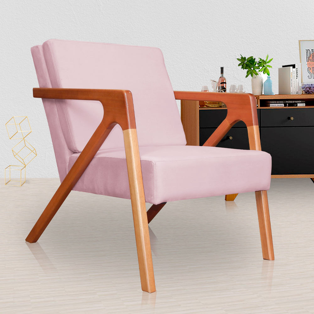 Poltrona Luxo Monalisa Suede Rosa Bebê