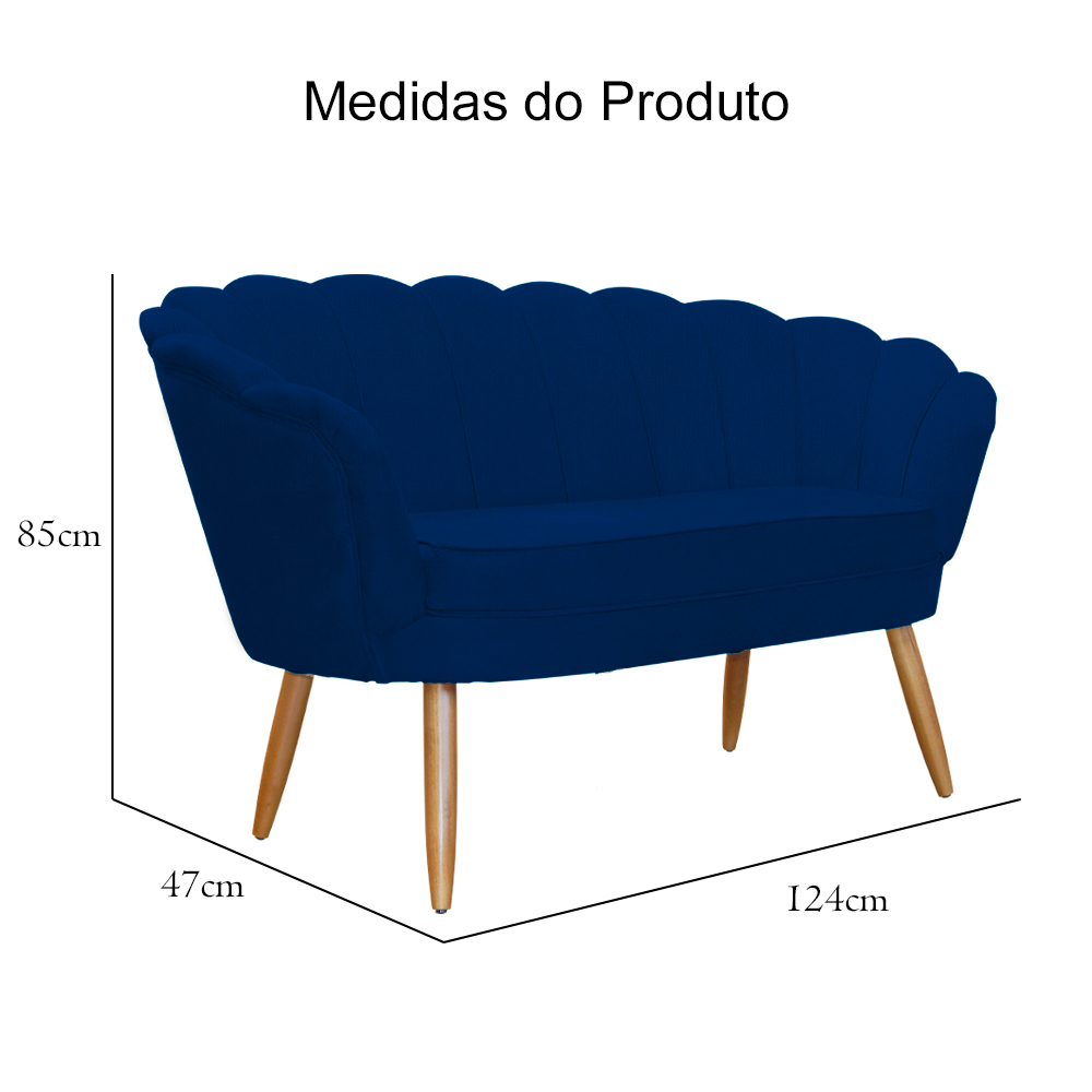 Poltrona Namoradeira Pétala Para Sala ou Escritório Suede Azul Marinho Pés de Madeira  - Ds Estofados