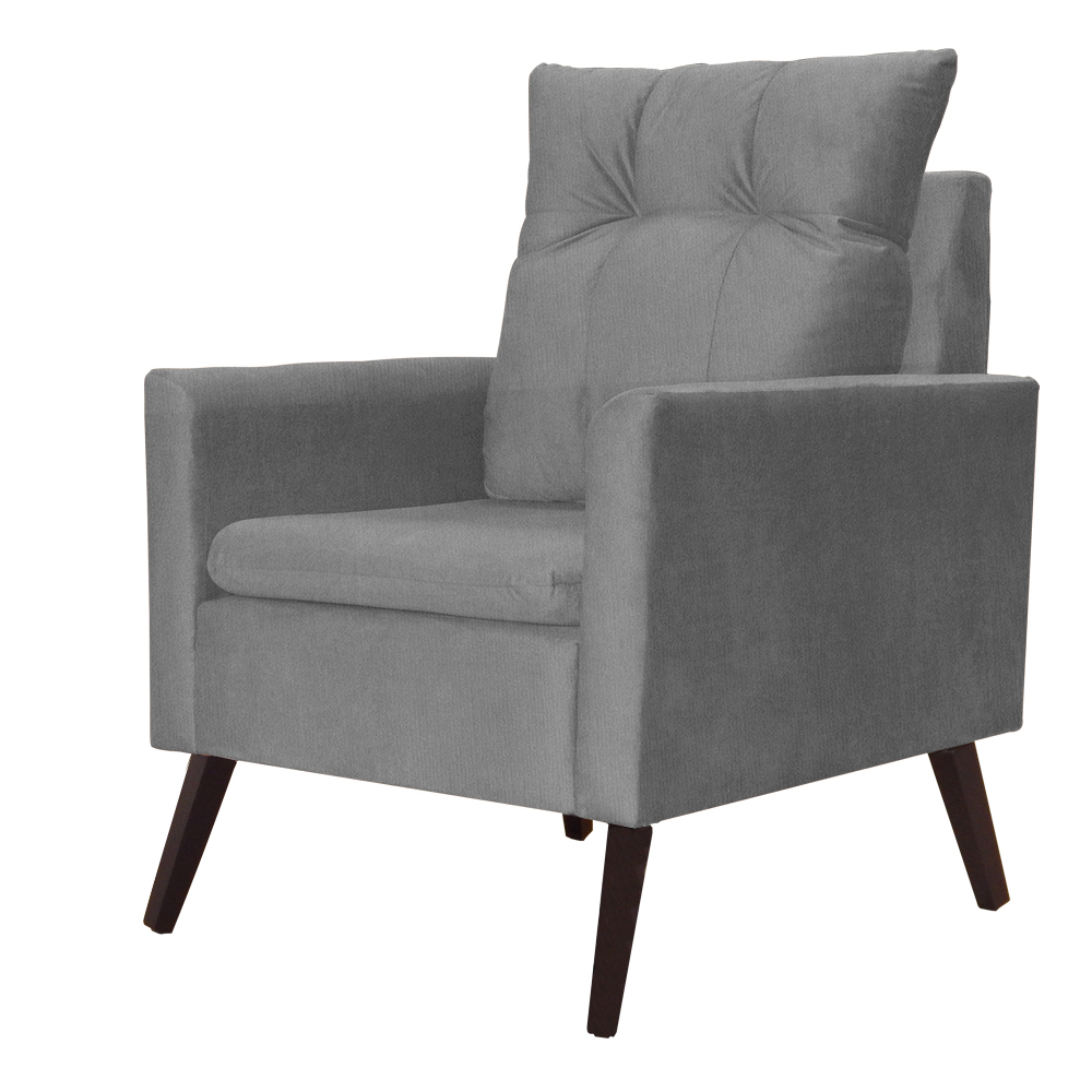 Poltrona Para Sala Ligia Suede Cinza - DS Estofados