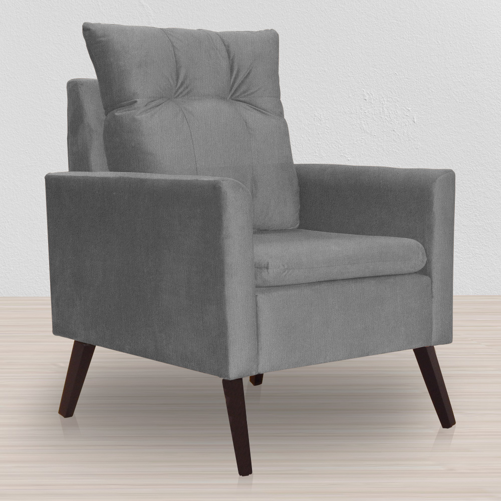 Poltrona Para Sala Ligia Suede Cinza - DS Estofados