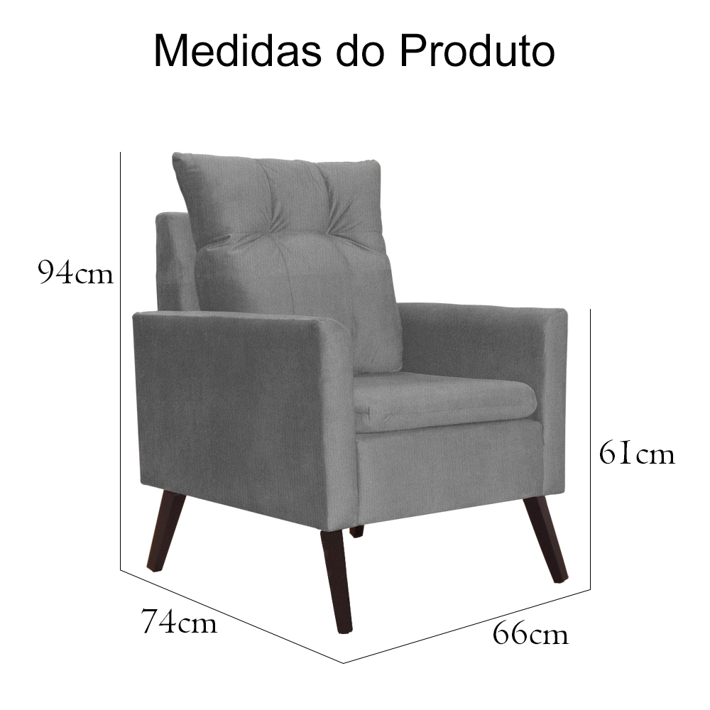 Poltrona Para Sala Ligia Suede Cinza - DS Estofados