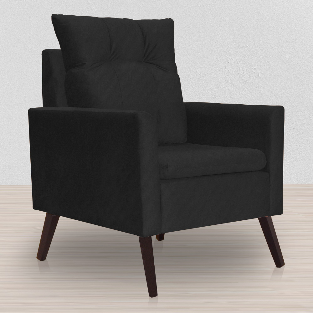 Poltrona Para Sala Ligia Suede Preto - DS Estofados