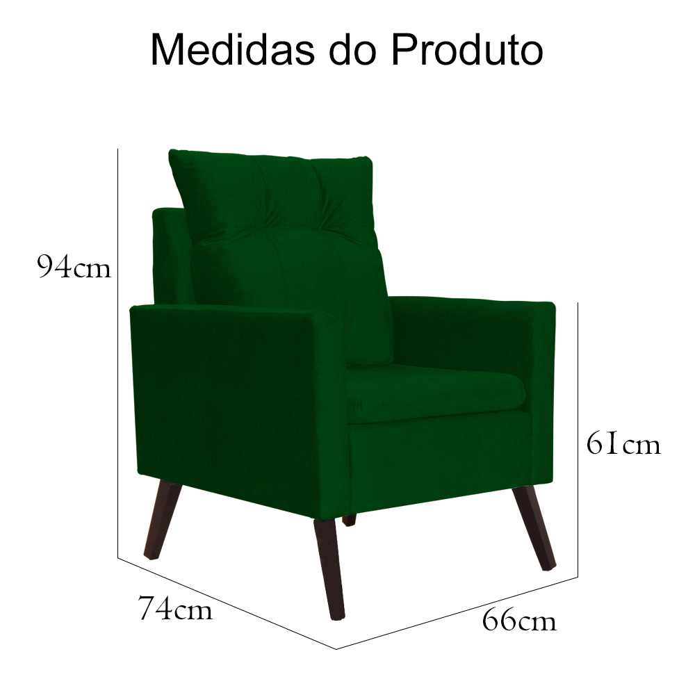 Poltrona Para Sala Ligia Suede Verde - DS Estofados