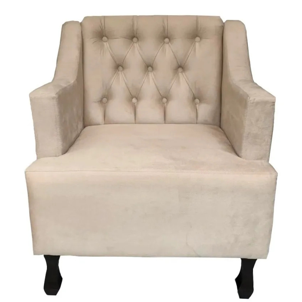 Poltronas Decorativa Pés Luis XV Gênises Encosto Estilo Capitonê Suede Bege - DS Estofados