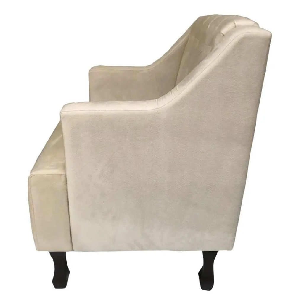 Poltronas Decorativa Pés Luis XV Gênises Encosto Estilo Capitonê Suede Bege - DS Estofados
