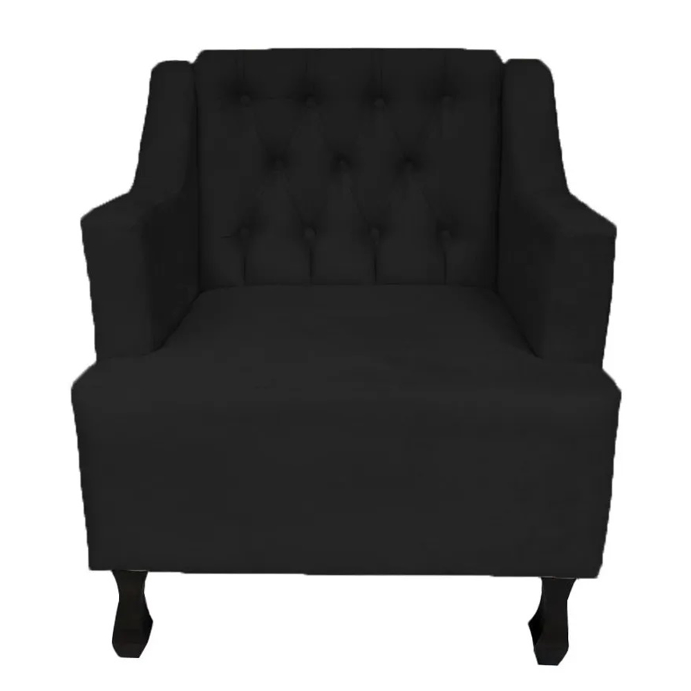 Poltronas Decorativa Pés Luis XV Gênises Encosto Estilo Capitonê Suede Preto - DS Estofados
