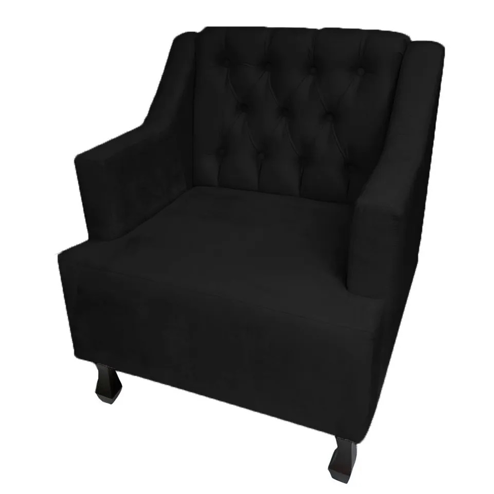 Poltronas Decorativa Pés Luis XV Gênises Encosto Estilo Capitonê Suede Preto - DS Estofados