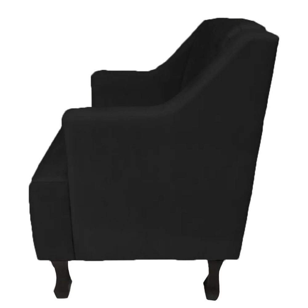 Poltronas Decorativa Pés Luis XV Gênises Encosto Estilo Capitonê Suede Preto - DS Estofados
