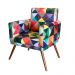 Poltronas Nina Com Rodapé e Pés Em Madeira Suede Triângulo Colorido - DS Estofados