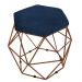Puff Aramado Preto Assento Hexagonal Suede Azul Marinho - DS Estofados