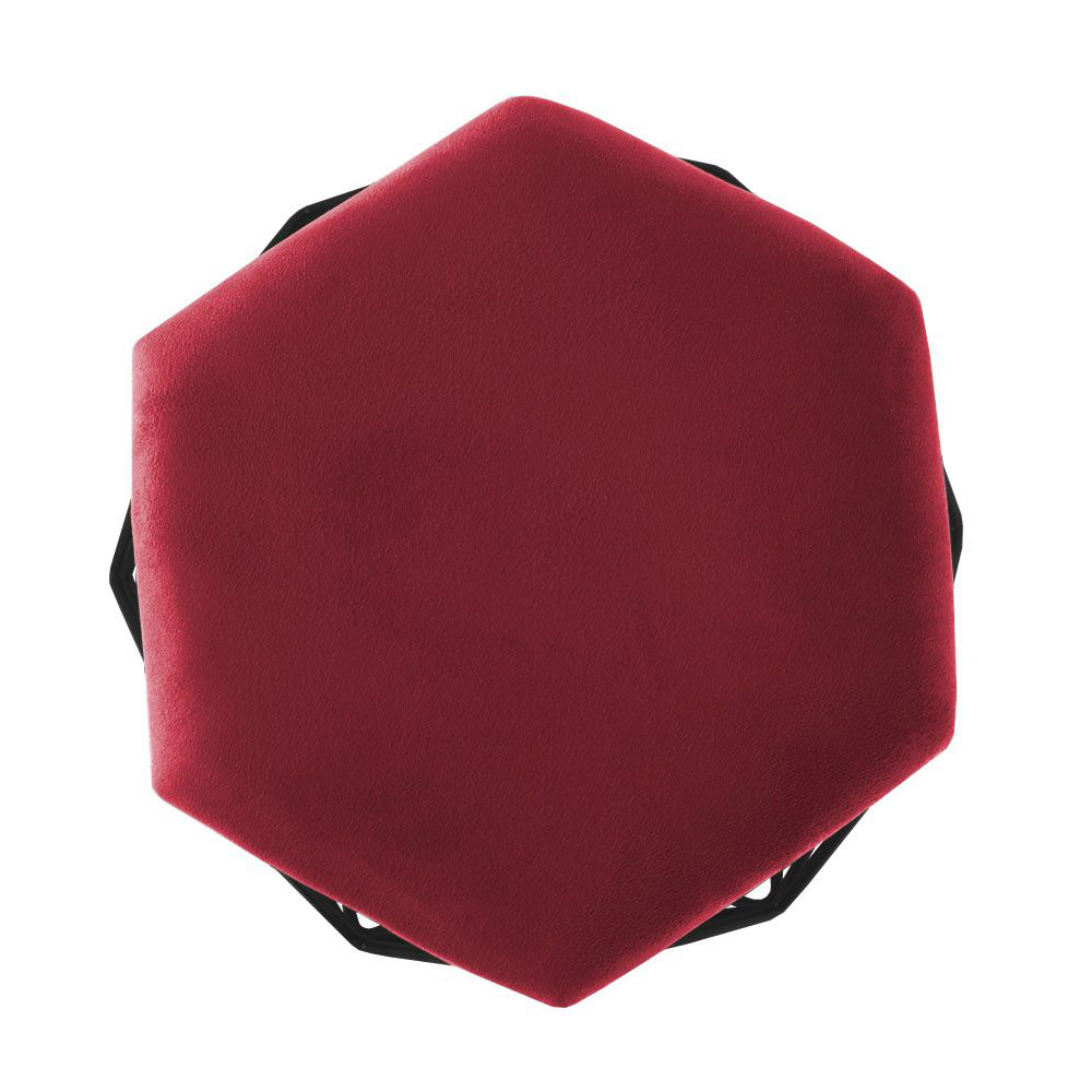 Puff Aramado Preto Assento Hexagonal Suede Vermelho - DS Estofados