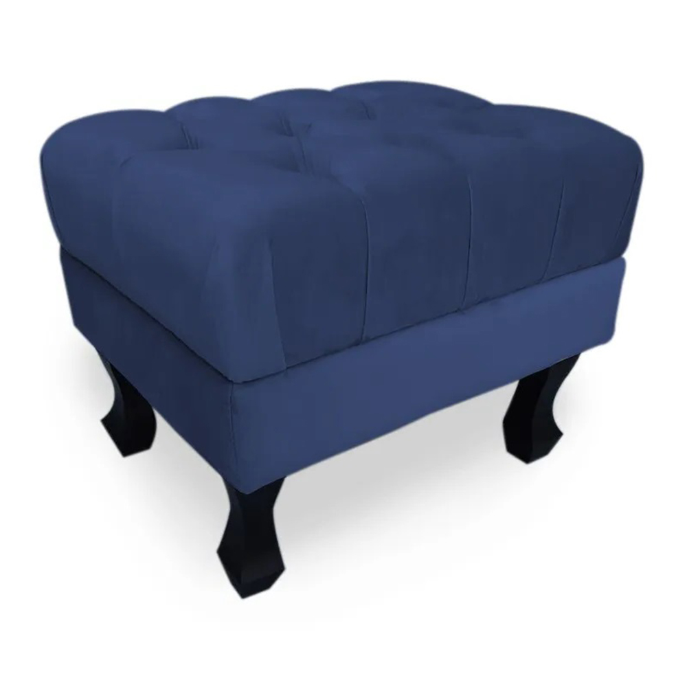 Puff Baú Retrô Luis Xv Capitonê Suede Azul Marinho - DS Estofados