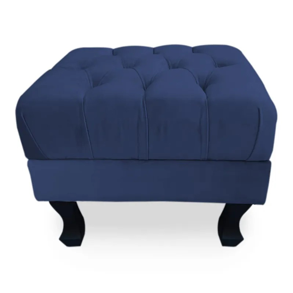 Puff Baú Retrô Luis Xv Capitonê Suede Azul Marinho - DS Estofados