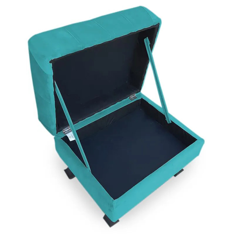 Puff Baú Retrô Luis Xv Capitonê Suede Azul Turquesa - DS Estofados
