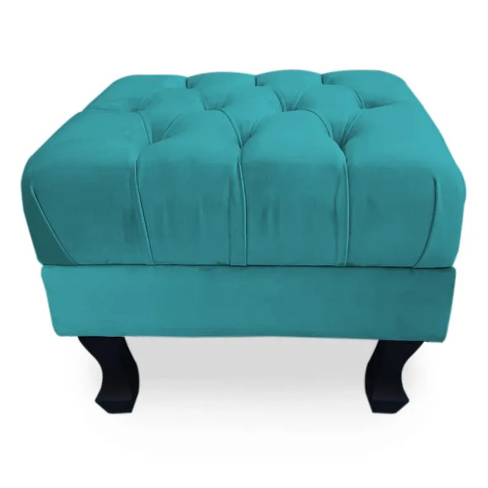 Puff Baú Retrô Luis Xv Capitonê Suede Azul Turquesa - DS Estofados