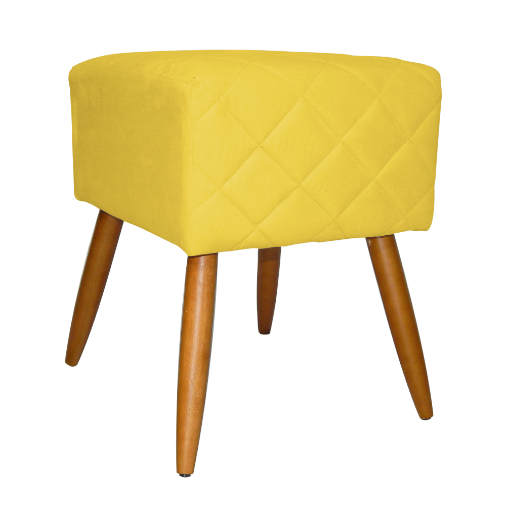Puff Banqueta Isabela em Tressê Pés Palito Suede Amarelo