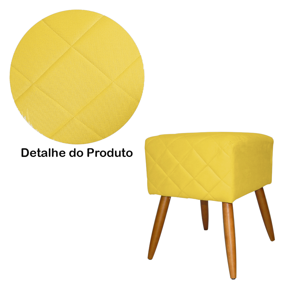 Puff Banqueta Isabela em Tressê Pés Palito Suede Amarelo