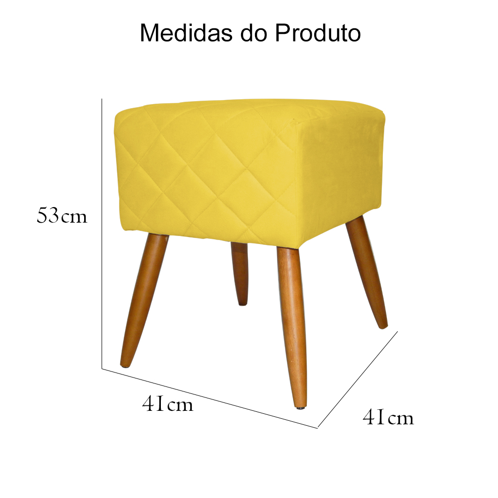 Puff Banqueta Isabela em Tressê Pés Palito Suede Amarelo