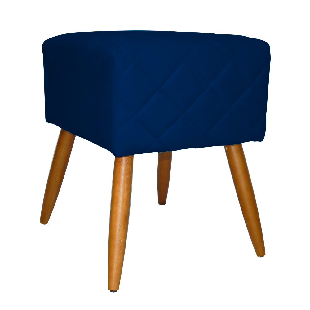 Puff Banqueta Isabela em Tressê Pés Palito Suede Azul Marinho