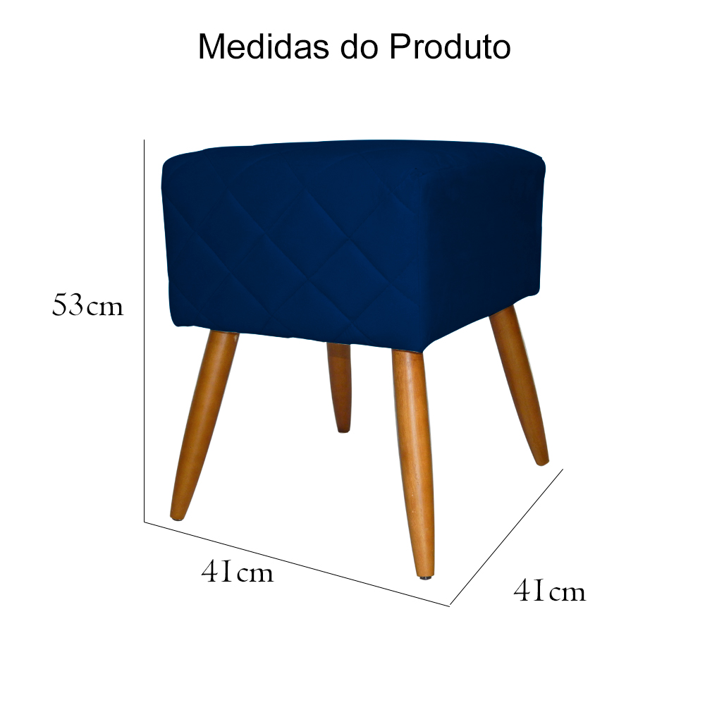 Puff Banqueta Isabela em Tressê Pés Palito Suede Azul Marinho