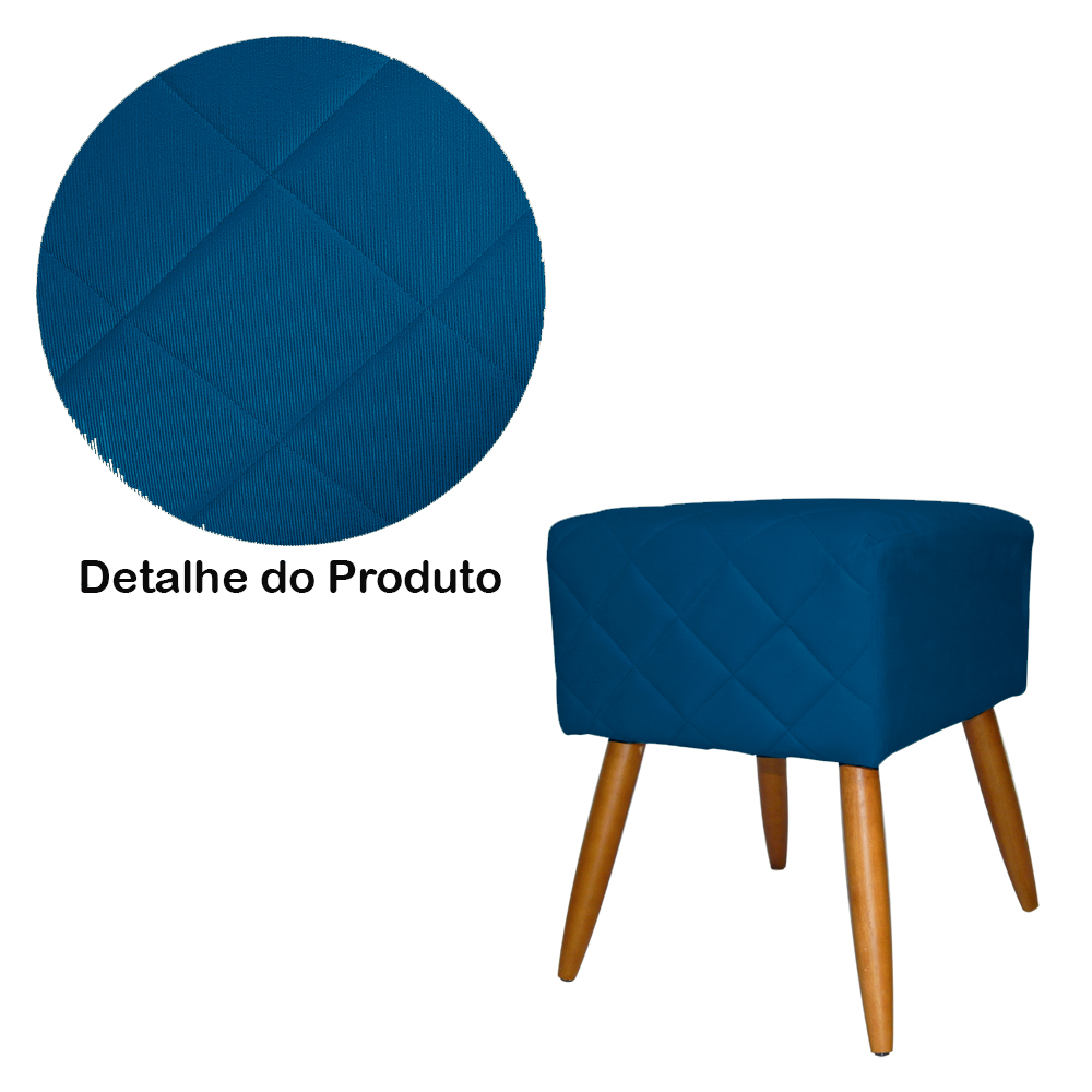 Puff Banqueta Isabela em Tressê Pés Palito Suede Azul Royal