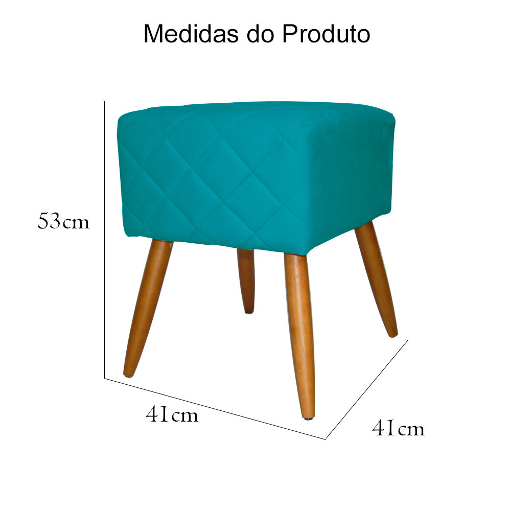 Puff Banqueta Isabela em Tressê Pés Palito Suede Azul Turquesa