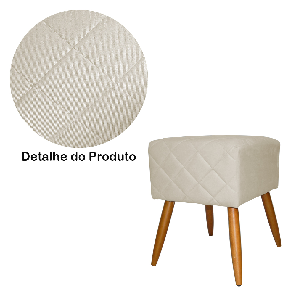 Puff Banqueta Isabela em Tressê Pés Palito Suede Bege