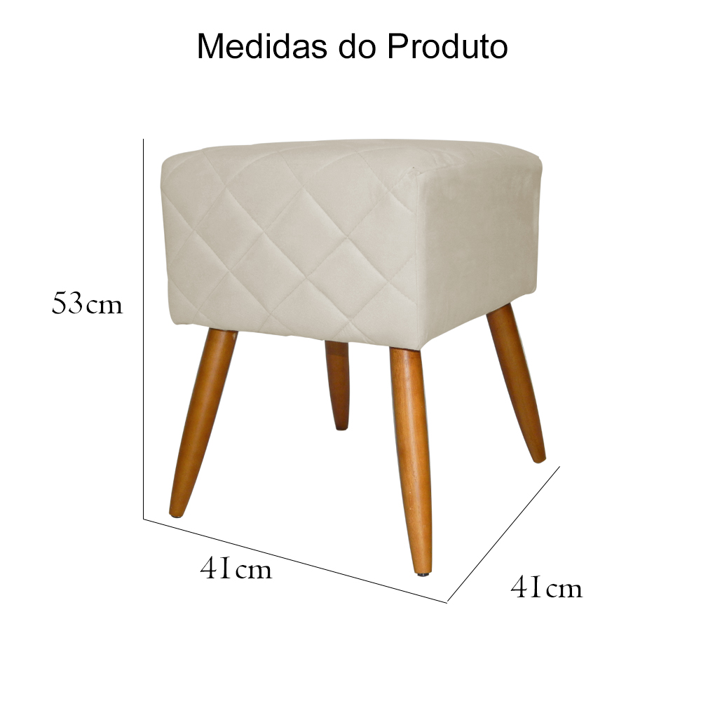 Puff Banqueta Isabela em Tressê Pés Palito Suede Bege