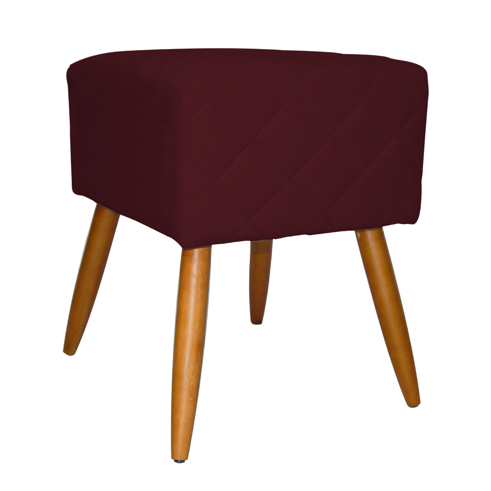 Puff Banqueta Isabela em Tressê Pés Palito Suede Bordô