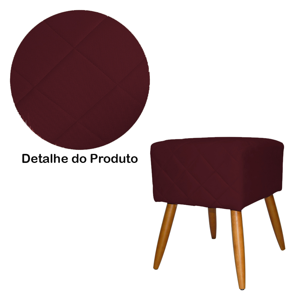 Puff Banqueta Isabela em Tressê Pés Palito Suede Bordô