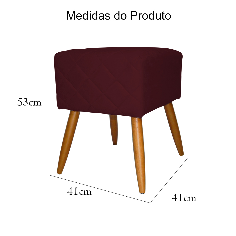 Puff Banqueta Isabela em Tressê Pés Palito Suede Bordô